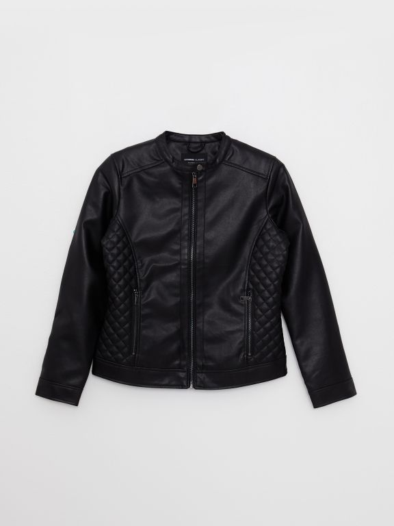 Crew Neck Regular Long Sleeve Women's Faux Leather Jacket