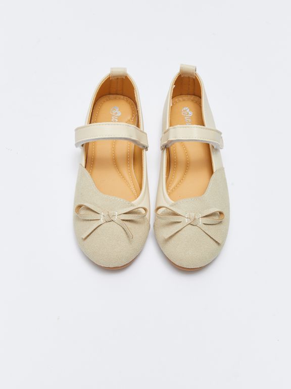 Hook and Loop Bow Detailed Girls' Flats
