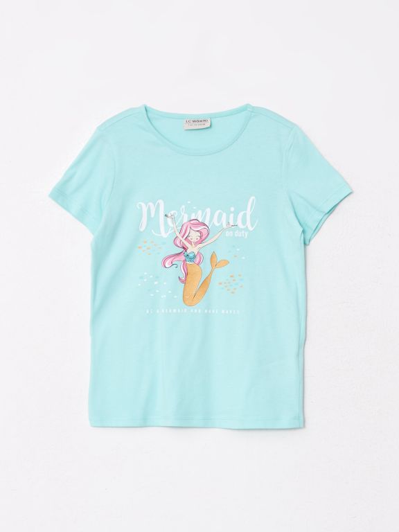Crew Neck Printed Short Sleeve Cotton Girl T-shirt