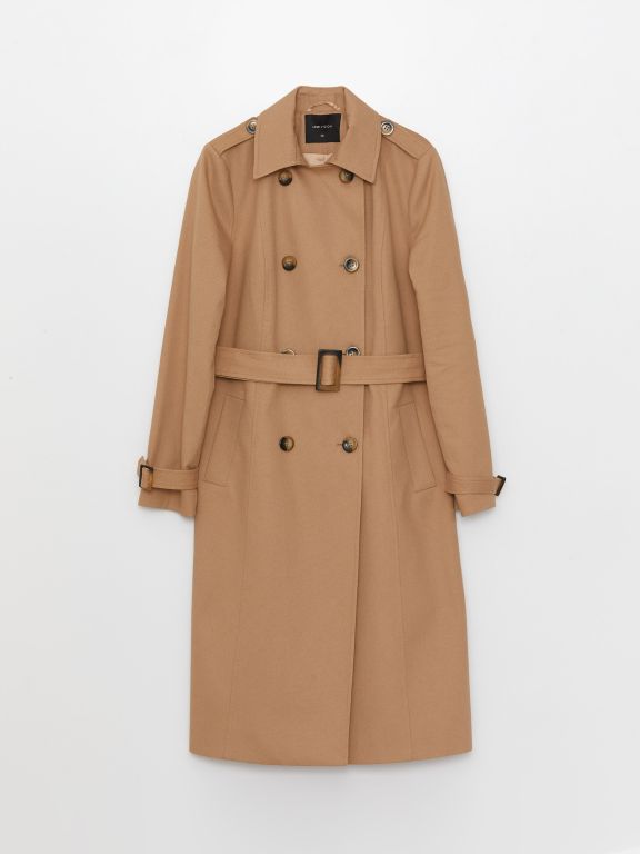 Shirt Collar Straight Long Sleeve Gabardine Women's Trench Coat