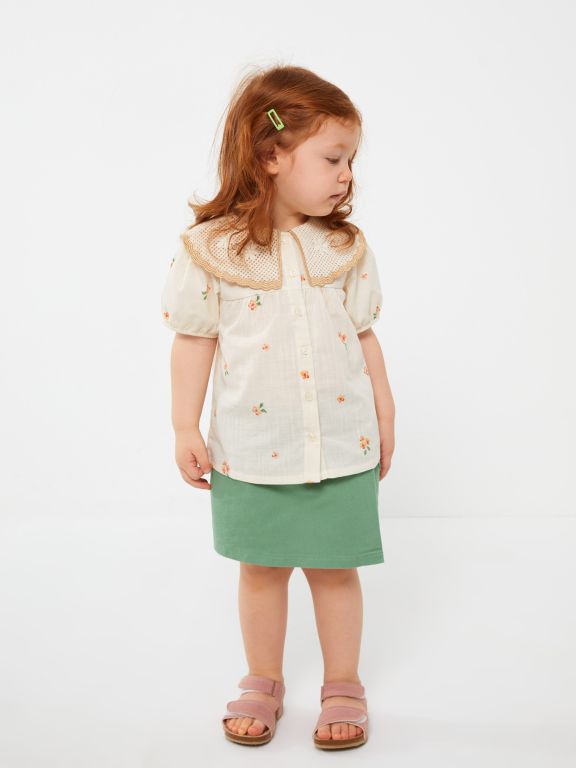 Bebe Collar Short Sleeve Printed Baby Girl Shirt