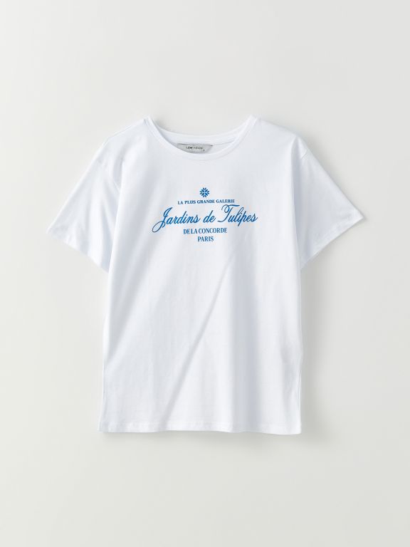 Crew Neck Printed Short Sleeve Cotton Women's T-shirt