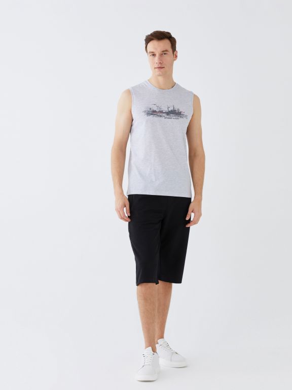 Crew Neck Printed Combed Cotton Men's Sleeveless T-Shirt
