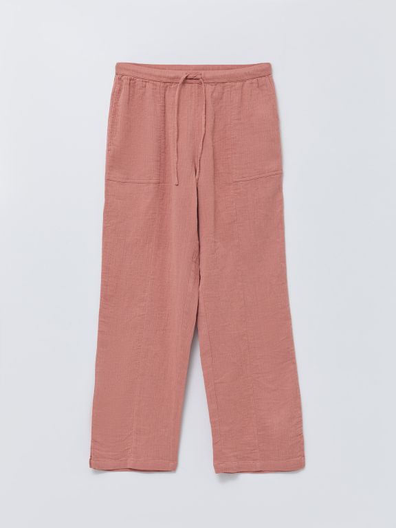 Elastic Waist Comfortable Fit Straight Pocket Women's Trousers Detailed