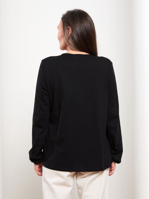 Tie Collar Straight Long Sleeve Cotton Women's Blouse
