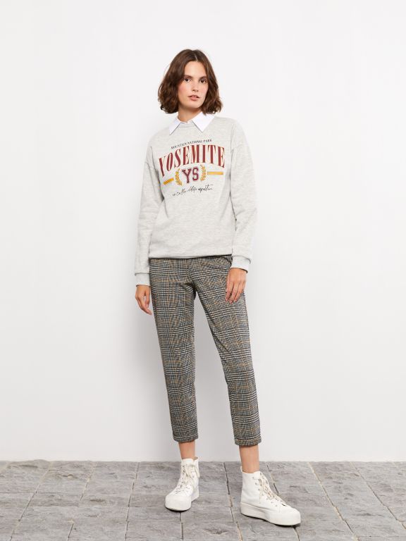 Crew Neck Printed Long Sleeve Women's Sweatshirt
