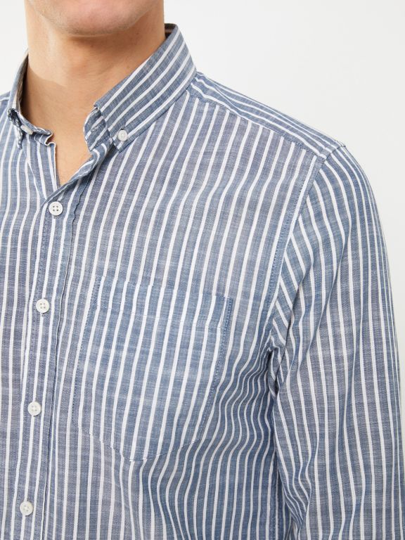 Regular Fit Long Sleeve Striped Poplin Men's Shirt
