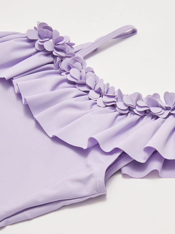 Ruffle Detailed Girl's Swimwear Made of Flexible Fabric