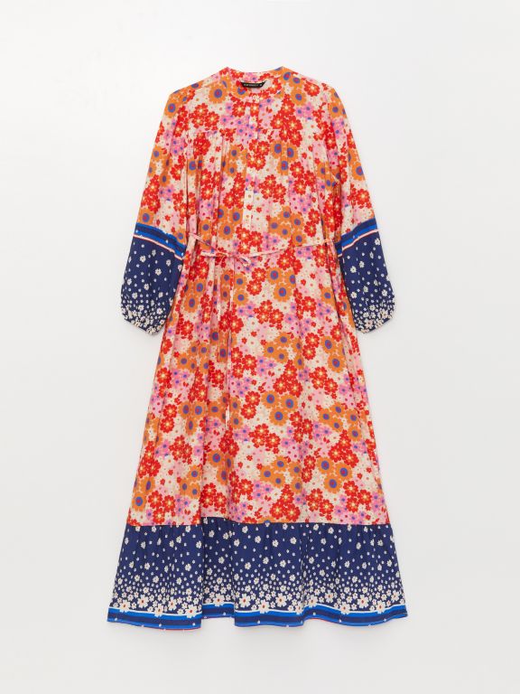 Crew Neck Patterned Long Sleeve Women's Dress