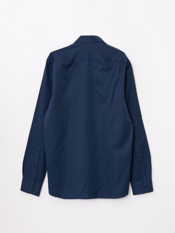 Slim Fit Long Sleeve Patterned Gabardine Men's Shirt