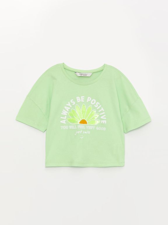 Crew Neck Printed Short Sleeve Girl T-shirt
