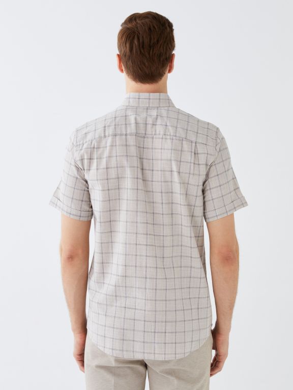 Regular Fit Short Sleeve Plaid Poplin Men's Shirt