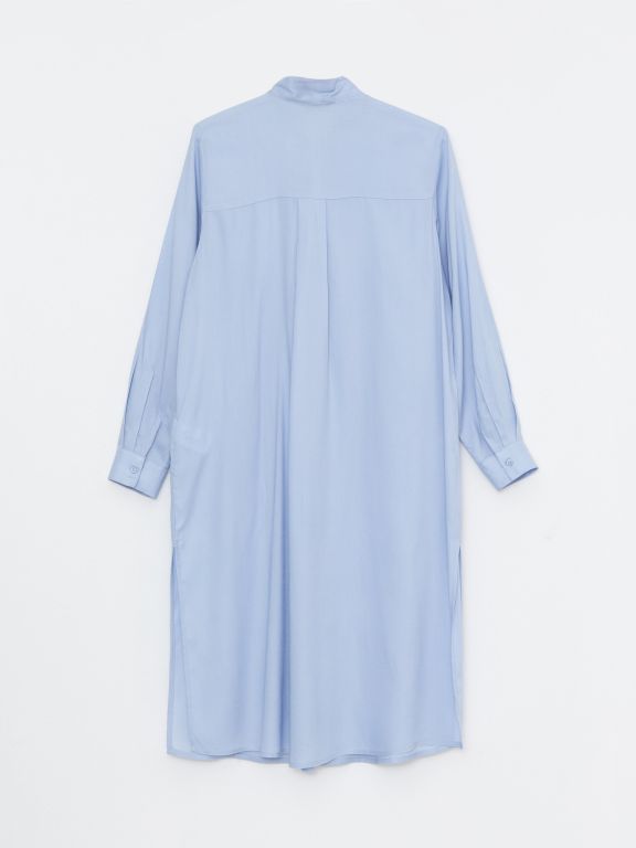 Tied Collar Straight Long Sleeve Viscose Women's Tunic