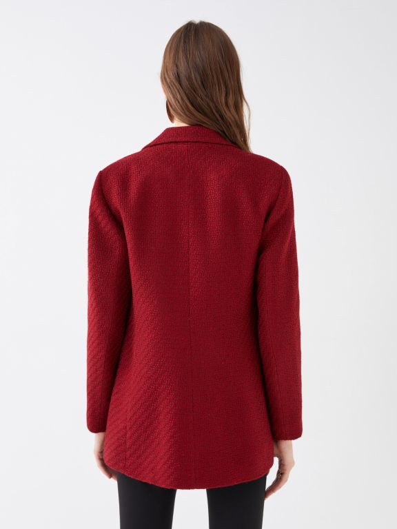 Self-Patterned Long Sleeve Tweed Women's Blazer Jacket