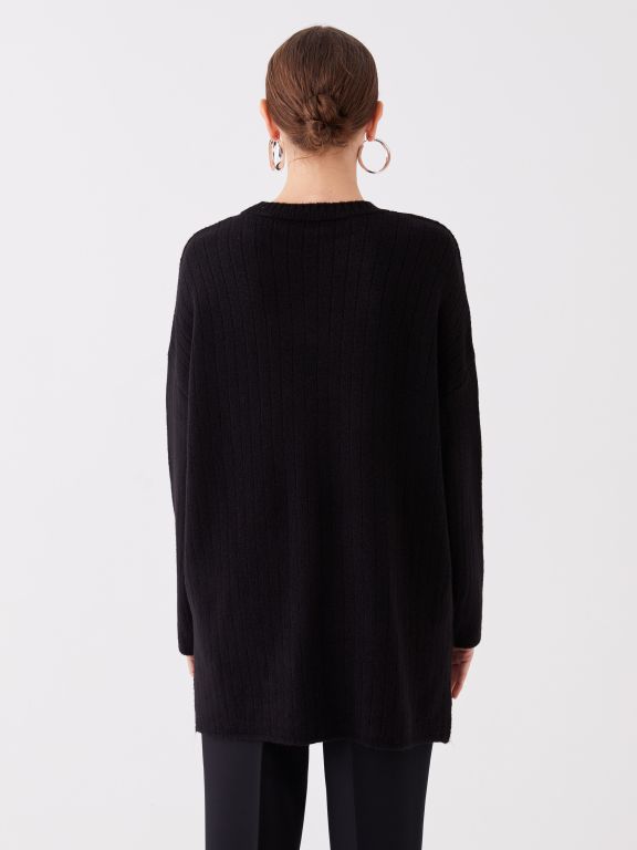 Crew Neck Straight Long Sleeve Oversize Women's Knitwear Sweater
