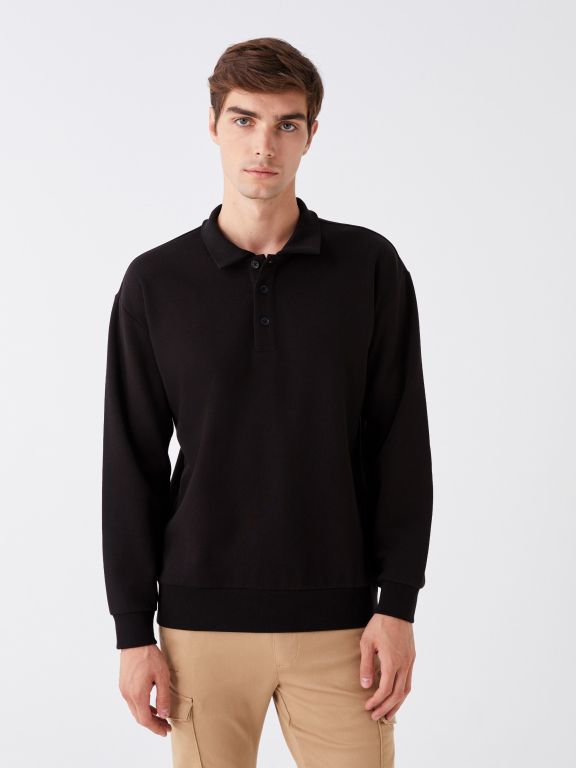 Polo Neck Long Sleeve Men's Sweatshirt