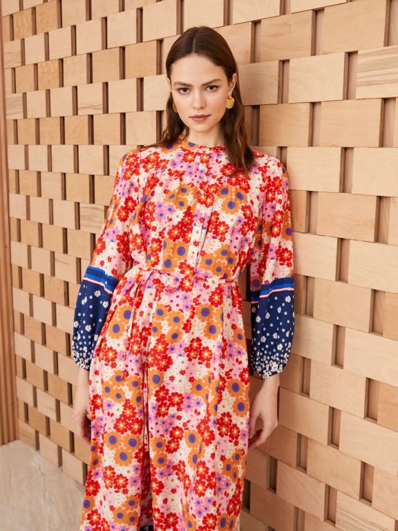 Crew Neck Patterned Long Sleeve Women's Dress