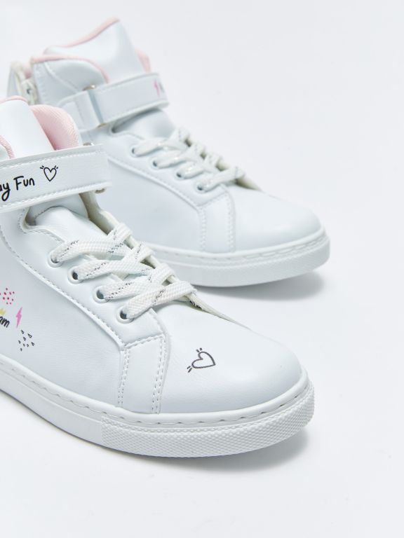 Printed Lace-Up Velcro and Zipper Ankle Boy Girl Sports Shoes