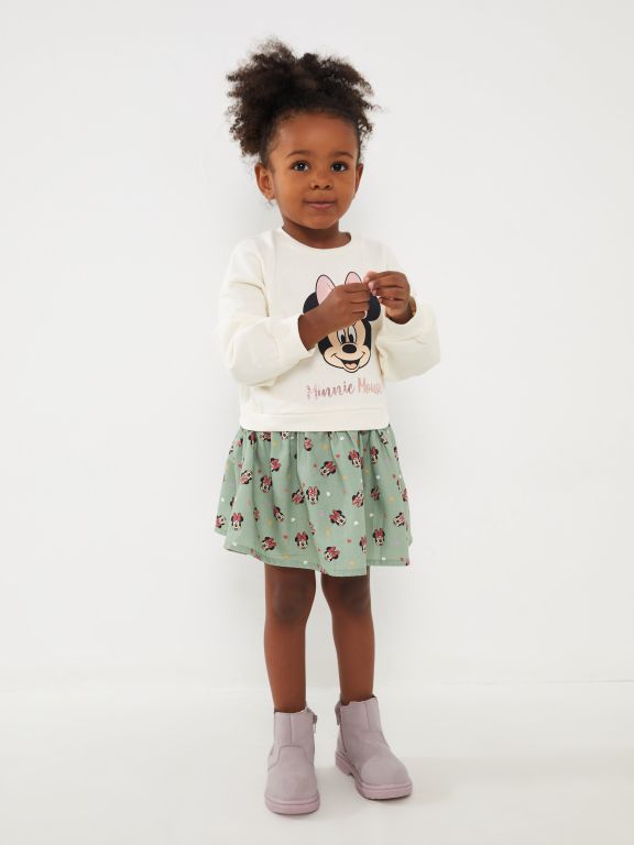Crew Neck Minnie Mouse Printed Baby Girl Dress
