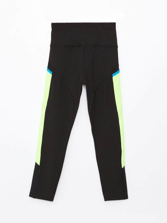 Elastic Waist Women's Sports Tights with Color Block