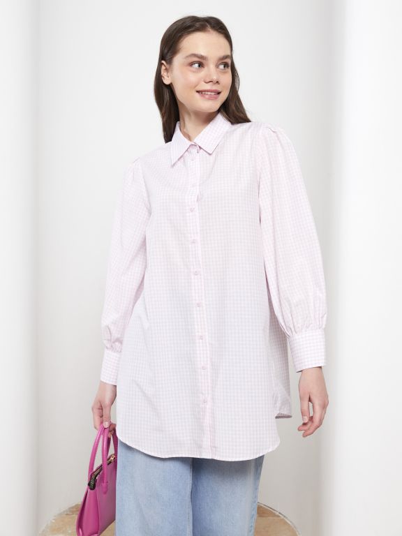 Shirt Collar Plaid Long Sleeve Women's Tunic