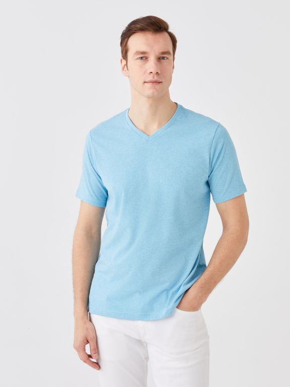 V Neck Short Sleeve Combed Cotton Men's T-shirt
