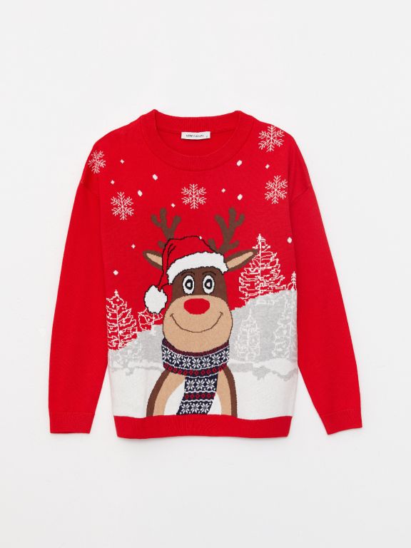 Crew Neck Printed Long Sleeve Women's Tricot Sweater