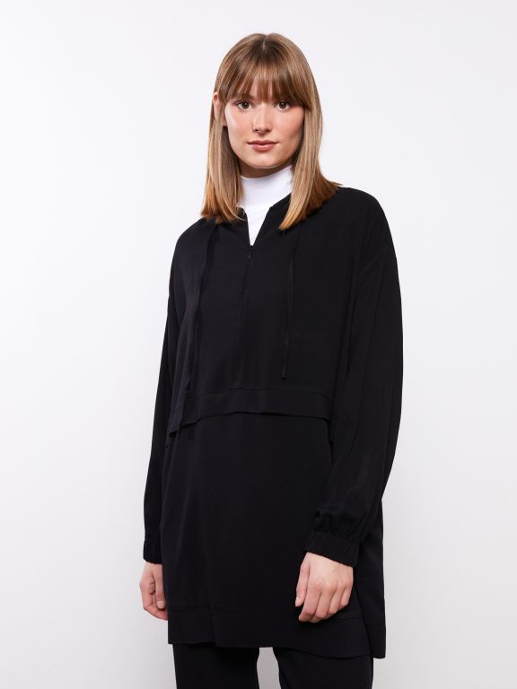 Hooded Regular Long Sleeve Oversize Women's Tunic