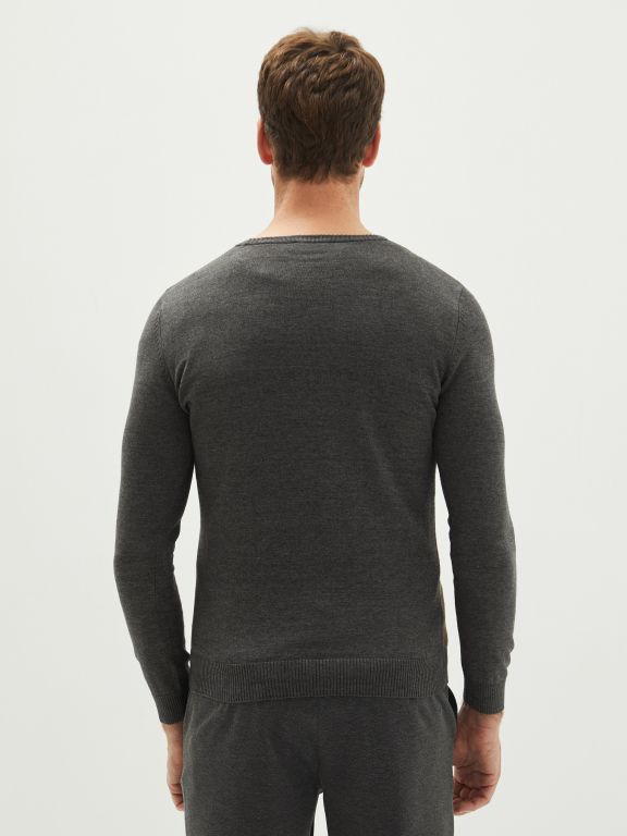 Crew Neck Long Sleeve Men's Tricot Sweater
