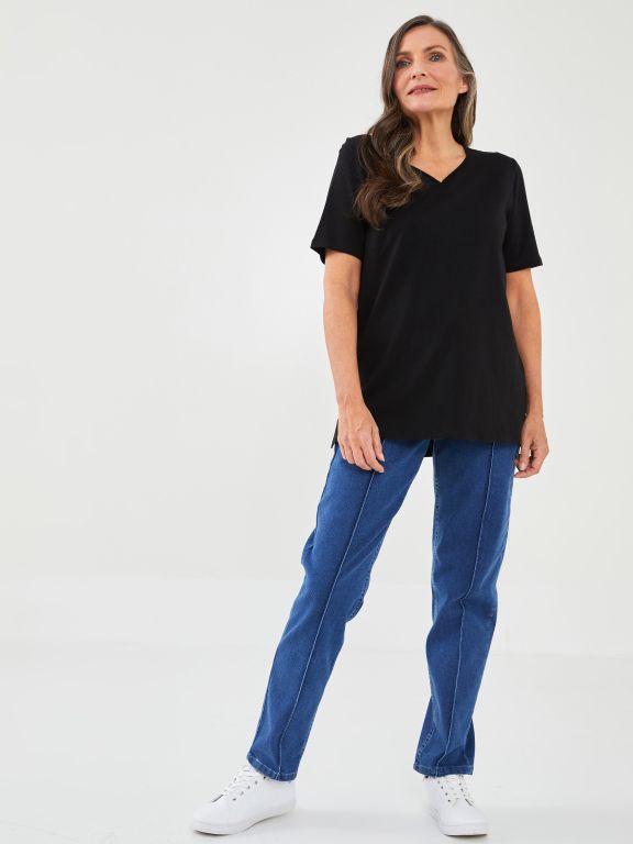 V Neck Straight Short Sleeve Cotton Women's T-Shirt