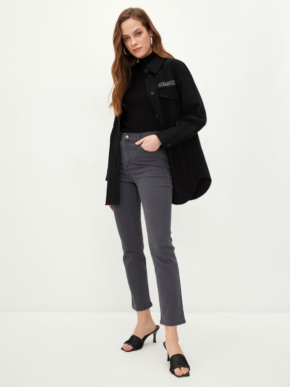 Skinny Fit Regular Pocket Detailed Women's Denim Trousers