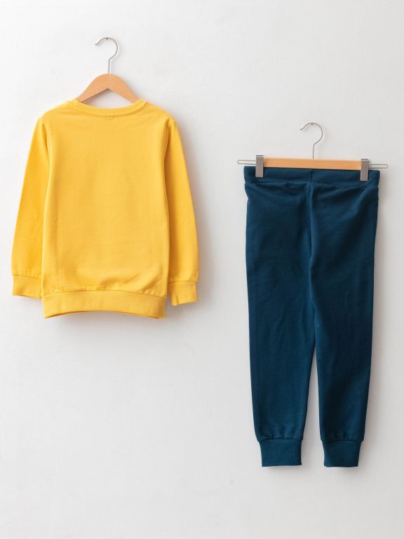 Crew Neck Printed Long Sleeve Boy Sweatshirt and Sweatpants