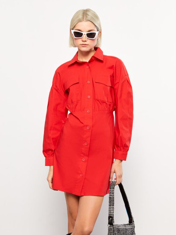Plain Long Sleeve Women Shirt Dress