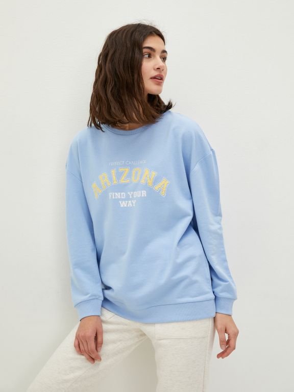 Crew Neck Printed Long Sleeve Women's Sweatshirt