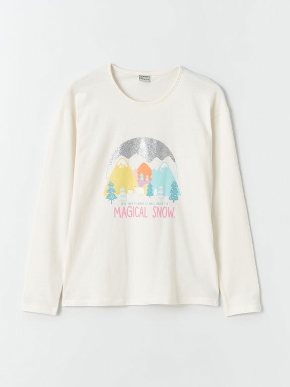 Crew Neck Printed Long Sleeve Girl T-shirt