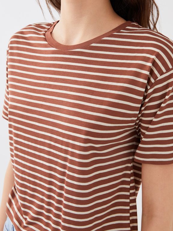 Women's Crew Neck Striped Short Sleeve T-Shirt