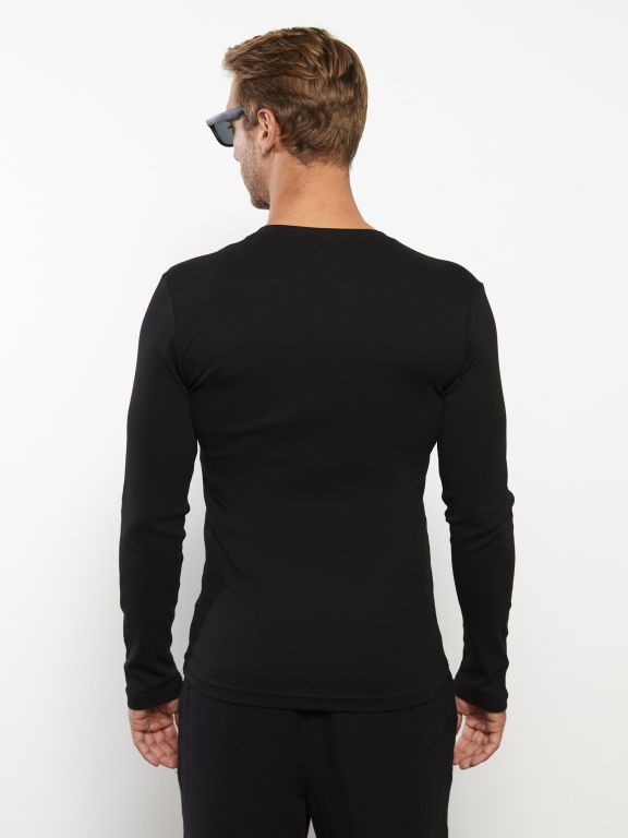 V Neck Long Sleeve Combed Cotton Men's T-shirt