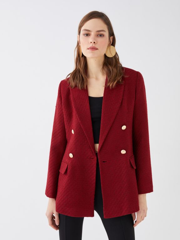Self-Patterned Long Sleeve Tweed Women's Blazer Jacket