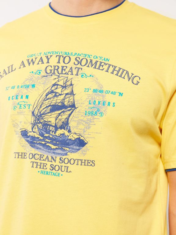 Crew Neck Short Sleeve Printed Combed Cotton Men's T-shirt