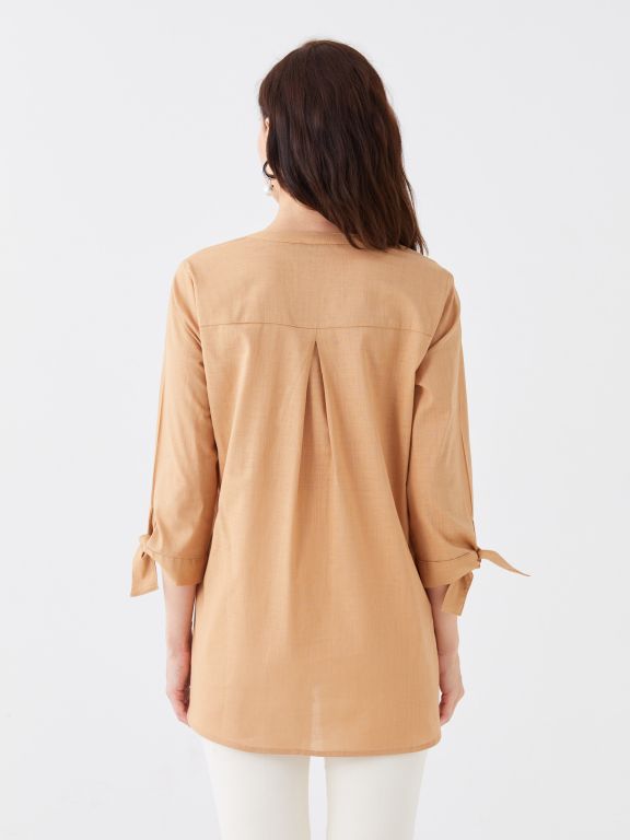 Henley Neckline Plain Poplin Women's Shirt