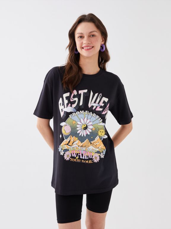 Crew Neck Printed Short Sleeve Oversized T-Shirt