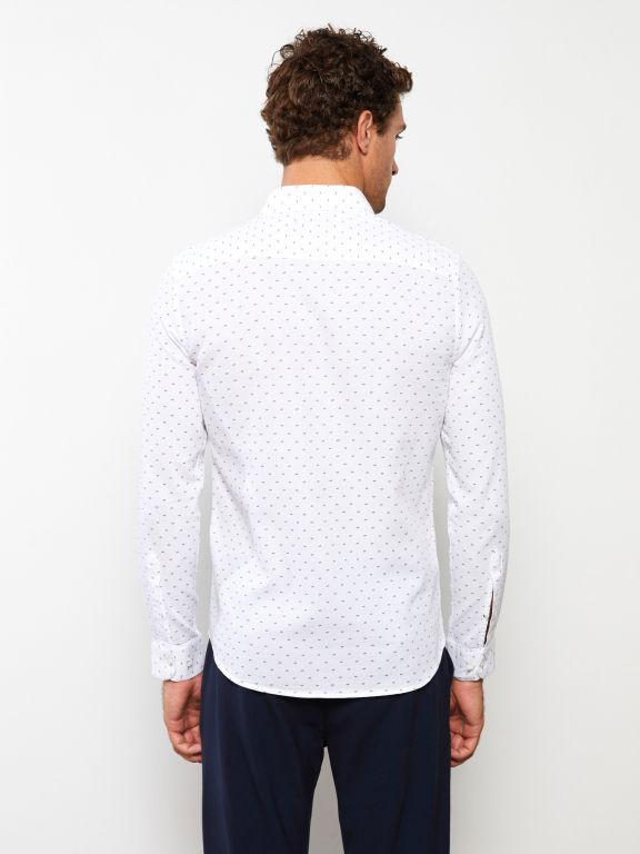 Slim Fit Long Sleeve Patterned Dobby Weave Men's Shirt