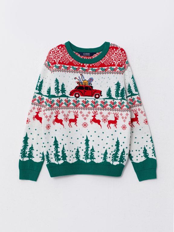 Crew Neck Christmas Themed Long Sleeve Boy Knitwear Sweater