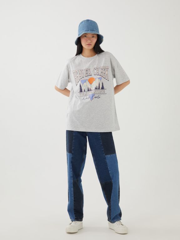 Crew Neck Printed Short Sleeve Oversized T-Shirt