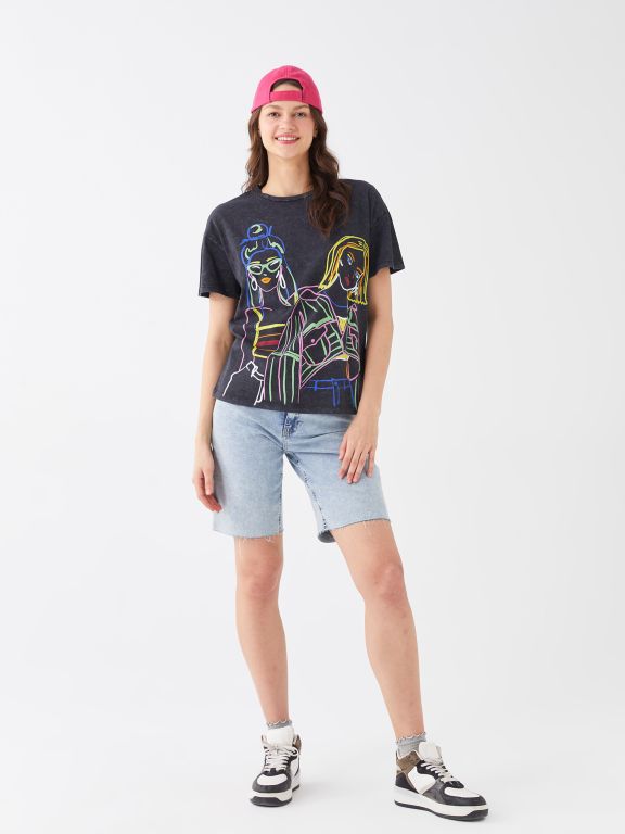 Crew Neck Printed Short Sleeve Women's T-shirt