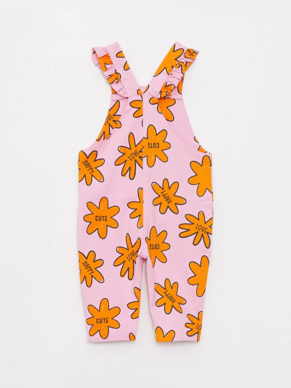 Square Neck Strappy Printed Baby Girl Bib and Brace