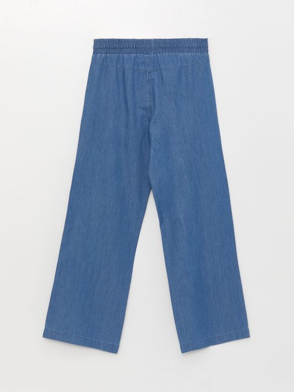 Women's Elastic Waist Wideleg Straight Jean Trousers