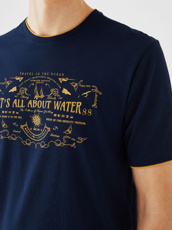Crew Neck Short Sleeve Printed Combed Cotton Men's T-shirt