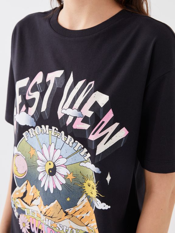 Crew Neck Printed Short Sleeve Oversized T-Shirt