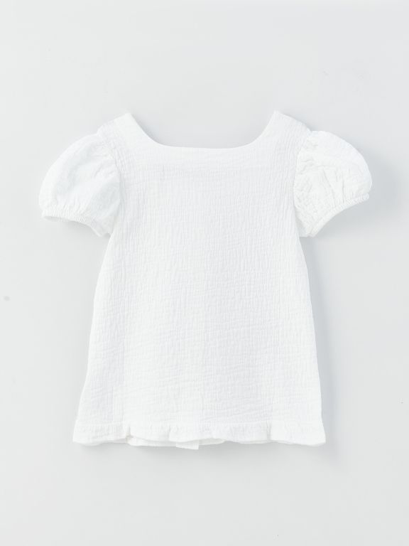 Square Collar Basic Short Sleeve Girls' Blouse